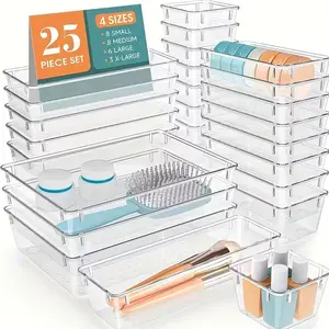 Clear Storage Box, 25pcs/set Multi-functional Drawer Storage Box, Cosmetic Storage Box, Kitchen and Office Storage Box, Home Kitchen Storage Box, Organiser, Collapsible Storage Bins