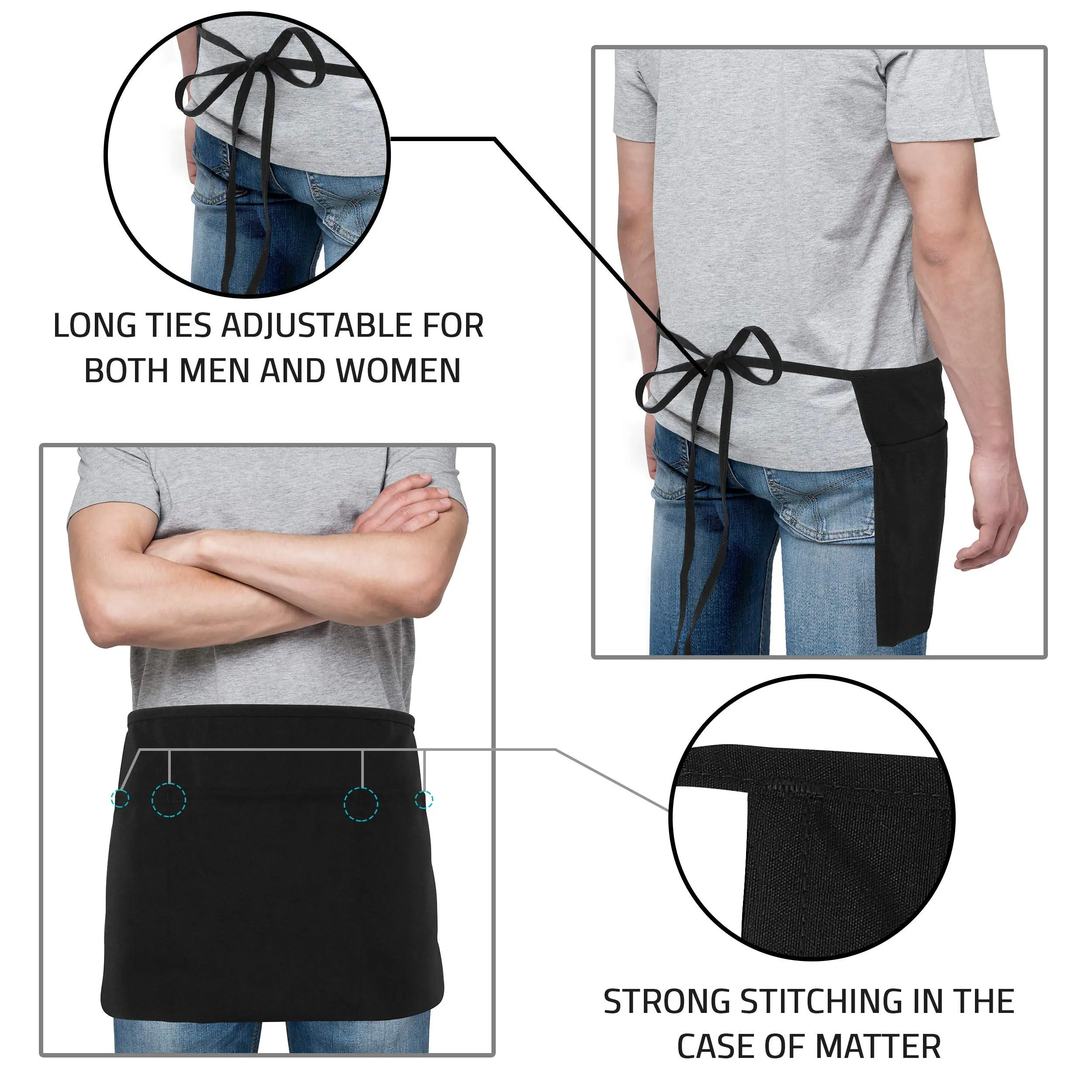 Kichly Polyester Server Aprons - 3 Pockets, Water & Oil Resistant, Adjustable Strap Waist Aprons for Waiters, Adjustable Strap Aprons Kichly Polyester Server Aprons - 3 Pockets, Water & Oil Resistant, Adjustable Strap Waist Aprons for Waiters, Adjustable Strap Aprons