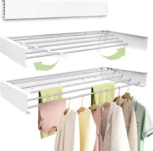 31.5'' Foldable Wall Mounted Clothes Drying Rack, 5 Rods Heavy Duty Space Saving Collapsible Laundry Drying Rack for Bathroom Balcony