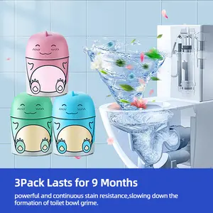 Cute Dinosaur-Shaped Toilet Bowl Cleaner Bottle, Bathroom Toilet Tank Cleaner with Ocean, Jasmine, and Peach Scent,Three bottles can be used for 9 months (Three colors and three bottles) Powerful Cleaning Tablets Household