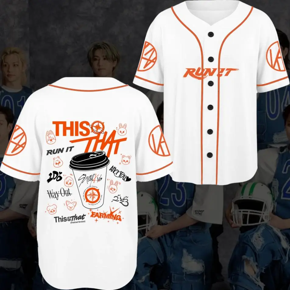 RUN IT Jersey, White Orange SKZ Baseball Shirt, This & That Album Kpop Fan Gift, STAY Concert Outfit