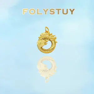 [FOLYSTUY (YNK17)]Hand Carved Coiled Dragon Pendant 27.5×34mm