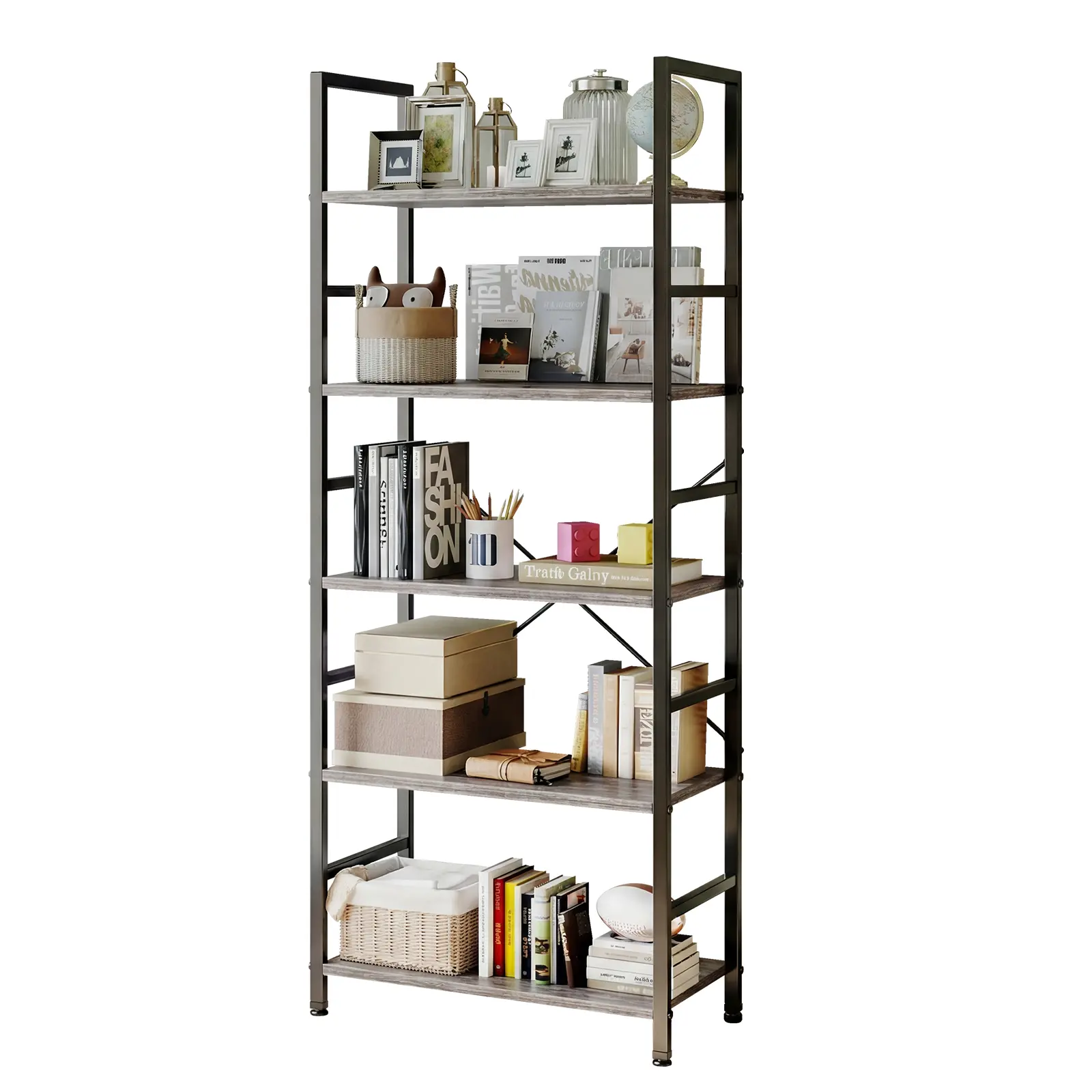 Sweetcrispy Modern Industrial Corner Storage Organizer Racks - Tall Indoor Furniture Display Shelf for Bedroom, Home Office to Store Books, Garage Kits, CDs, Movies
