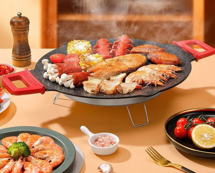 Large Electric Griddle Pan - Smokeless Indoor Grill with Adjustable Heat, Detachable Red Handles, Fast Heating, Non-Toxic, Sturdy & Safe Construction for Family Home BBQ