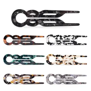 7pc Women'S Bohemian Acetate U-Shaped Hair Stemp Tool - Multicolor Hollow-Out Design, Elegant Low Bun Hairpin for Beach Vacations, Makeup & Daily Use, Vacation Hair Accessory, Stylish Scissors Design, Durable Hairpin