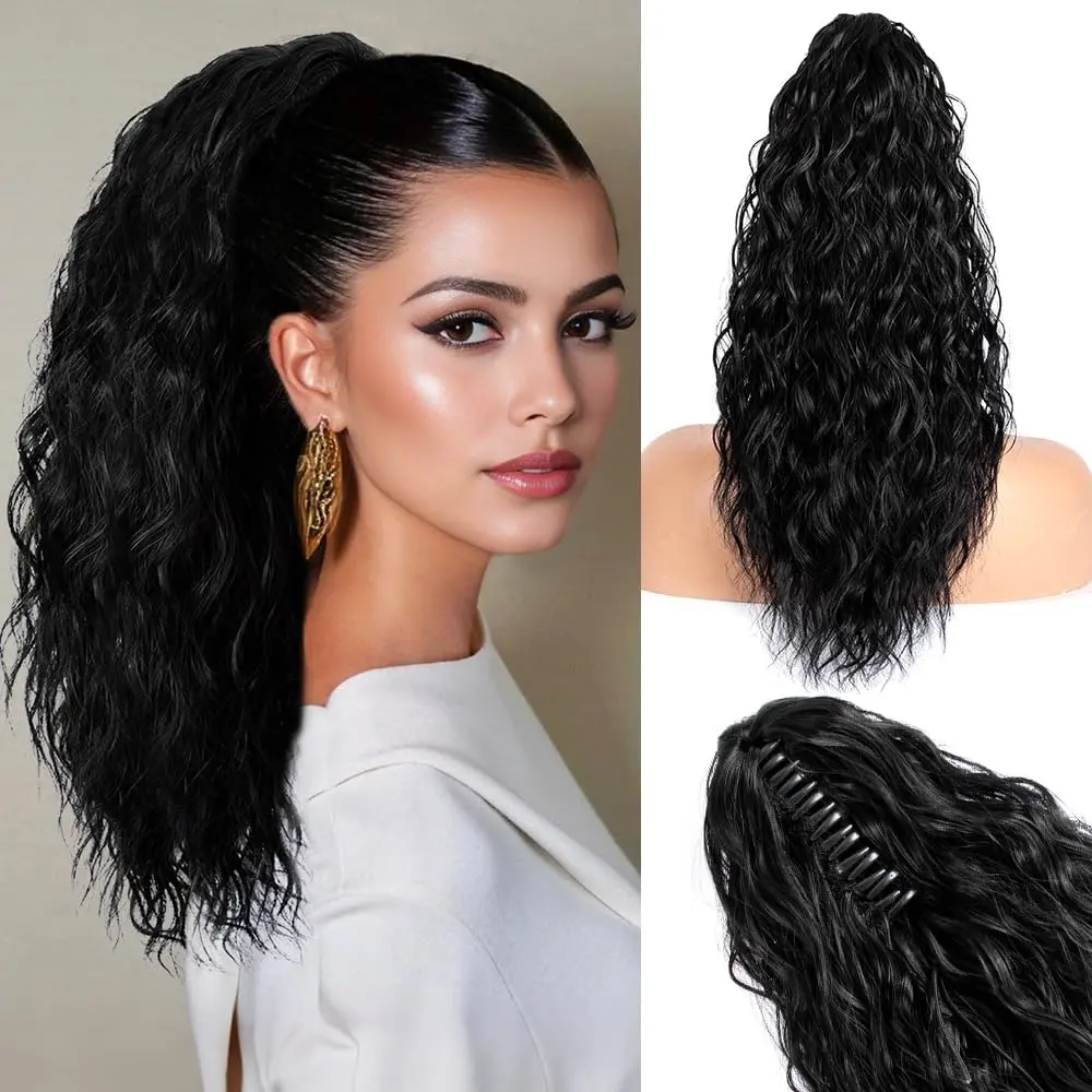 YETTA Hair Extension, 18-inch Wavy Curly Synthetic Ponytail with a Short Claw Clip for Women's Contemporary Ponytail Hairstyles, Ideal for Daily Use & Special Occasions, Casual, Claw Clip Ponytail
