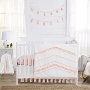 Sweet Jojo Designs 4-Piece Baby Crib Bedding Set (100% Cotton Bohemian Pink) for Girls, Infants/Nursery incl. Blanket, Fitted Sheet, Skirt, Diaper Stacker (Farmhouse, Shabby Chic, Modern, Minimalist)