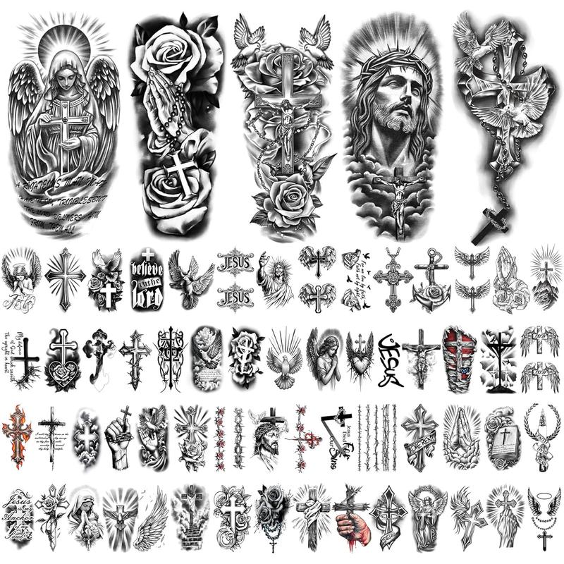77 Sheets Christian Temporary Tattoo Adult Men Women Kids Religious Jesus Cross God Christ Catholic Realistic Half Sleeve Body Fake Tattoos Stickers 77 Sheets Christian Temporary Tattoo Adult Men Women Kids Religious Jesus Cross God Christ Catholic Realistic Half Sleeve Body Fake Tattoos Stickers