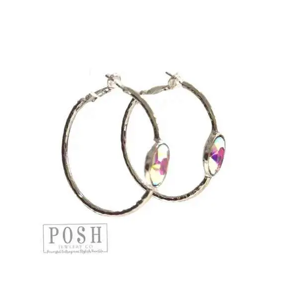 Hammered Look Silver AB Hoop Earrings *Final Sale*