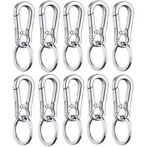 10-Pack Heavy Duty Carabiner Keychains - Quick Release Metal Key Clips with Split Rings for Keys, Bags, Dog Tags & Outdoor Gear (Silver)