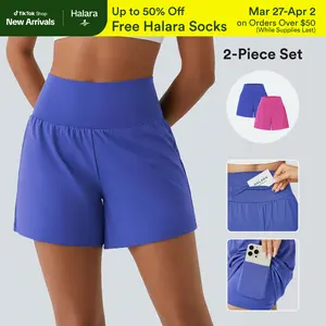 Halara 2-Piece Super High Waisted Back Pocket & Side Hidden Pocket 2-in-1 Yoga Shorts Set 5''-Longer Length#TikTokShopBacktoSchool