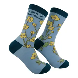 Women's Suck It Up Buttercup Socks Funny Sarcastic Flower Graphic Novelty Footwear for Ladies Funny Graphic Socks Comfortable Fitted Spandex Cotton