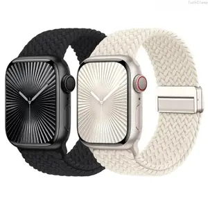 2-Pack Woven Elastic Magnetic Apple Watch Bands, Soft Nylon Sport Single Loop Strap, Compatible with 38–49mm Series and Ultra, Comfortable Durable Wristband for Everyday Wear