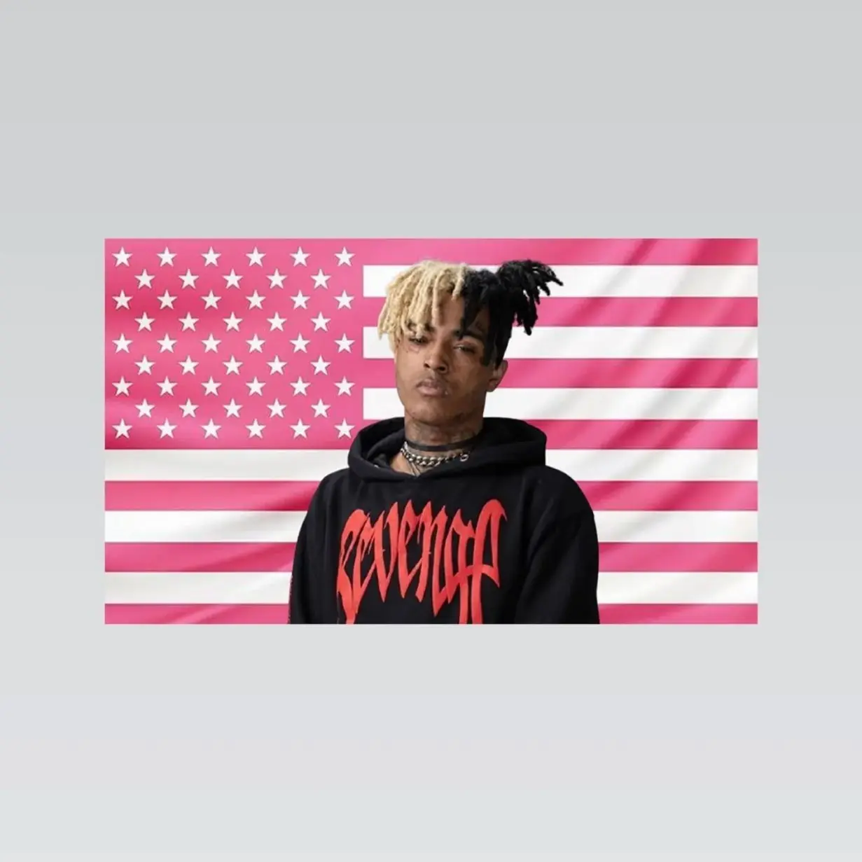 XXXTentacion Pink American Flag Tapestry – Rapper Wall Art Decor | Hip Hop Music Fan Flag | Aesthetic Pink Bedroom Decor