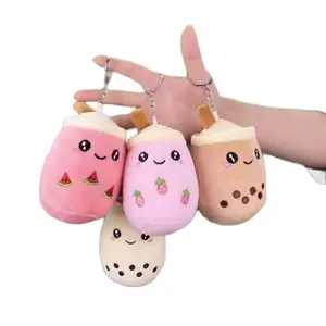 Boba Tea Key Chain Plush Charm - Adorable Cartoon Design with Watermelon Strawberry & Brown Pearl Patterns bag backpack charm keychain purse bobatea plushies