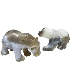 Geode Agate Bear Hippo Crystal Carving 1 Count Natural Stone Gem for Home Office Decor, Gift Interior, Chakra Balancing & Reiki Healing