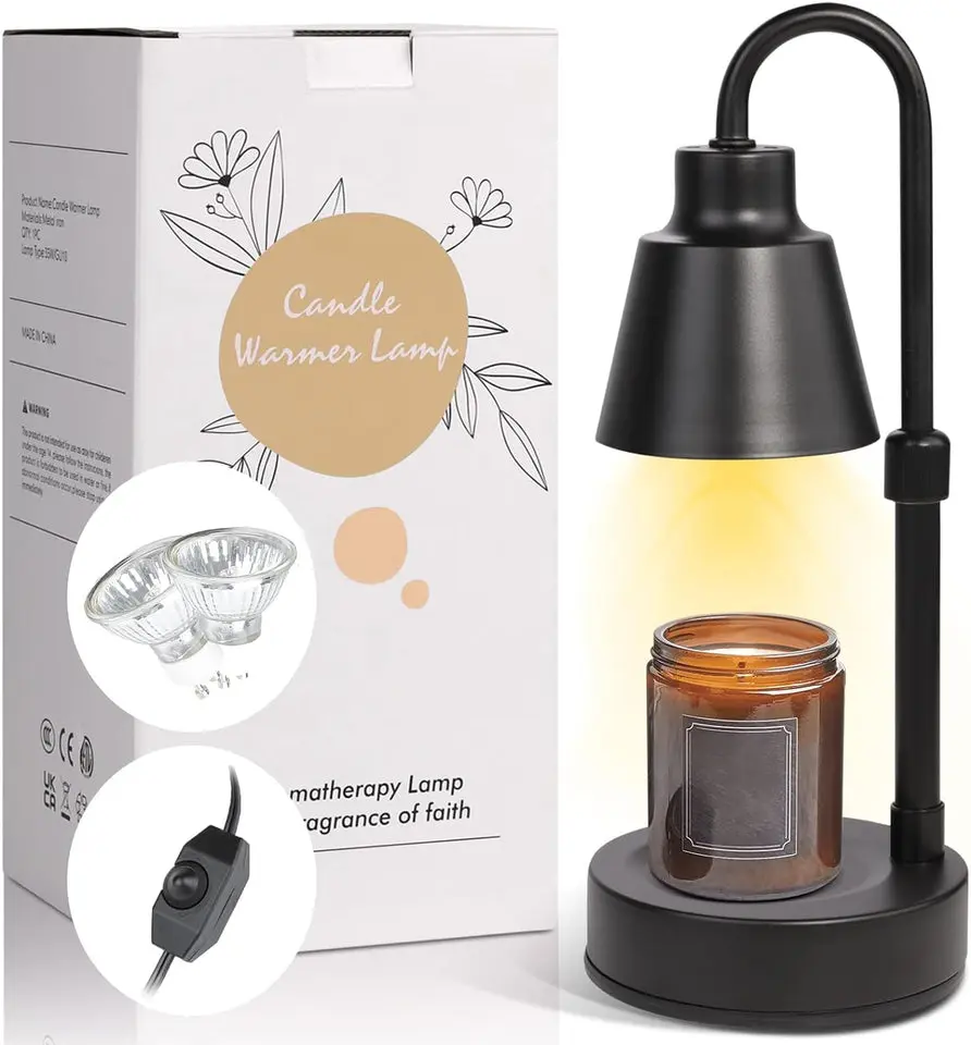 Candle Warmer Lamp,  3.93-6.1Inch Extendable Electric Wax Melts Burners Aromatherapy Candle Melter Heater for Home Bedroom Study Bathroom, Black