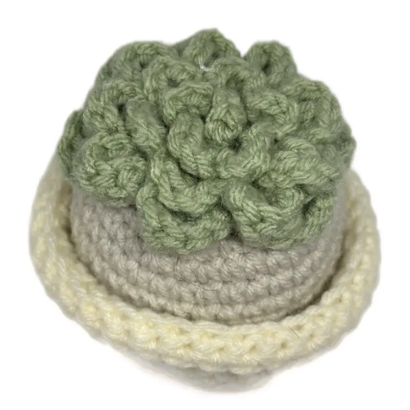 Handmade Crochet Succulent Plant - Green Knitted Design in Beige Pot - Handcrafted Decorative Succulents