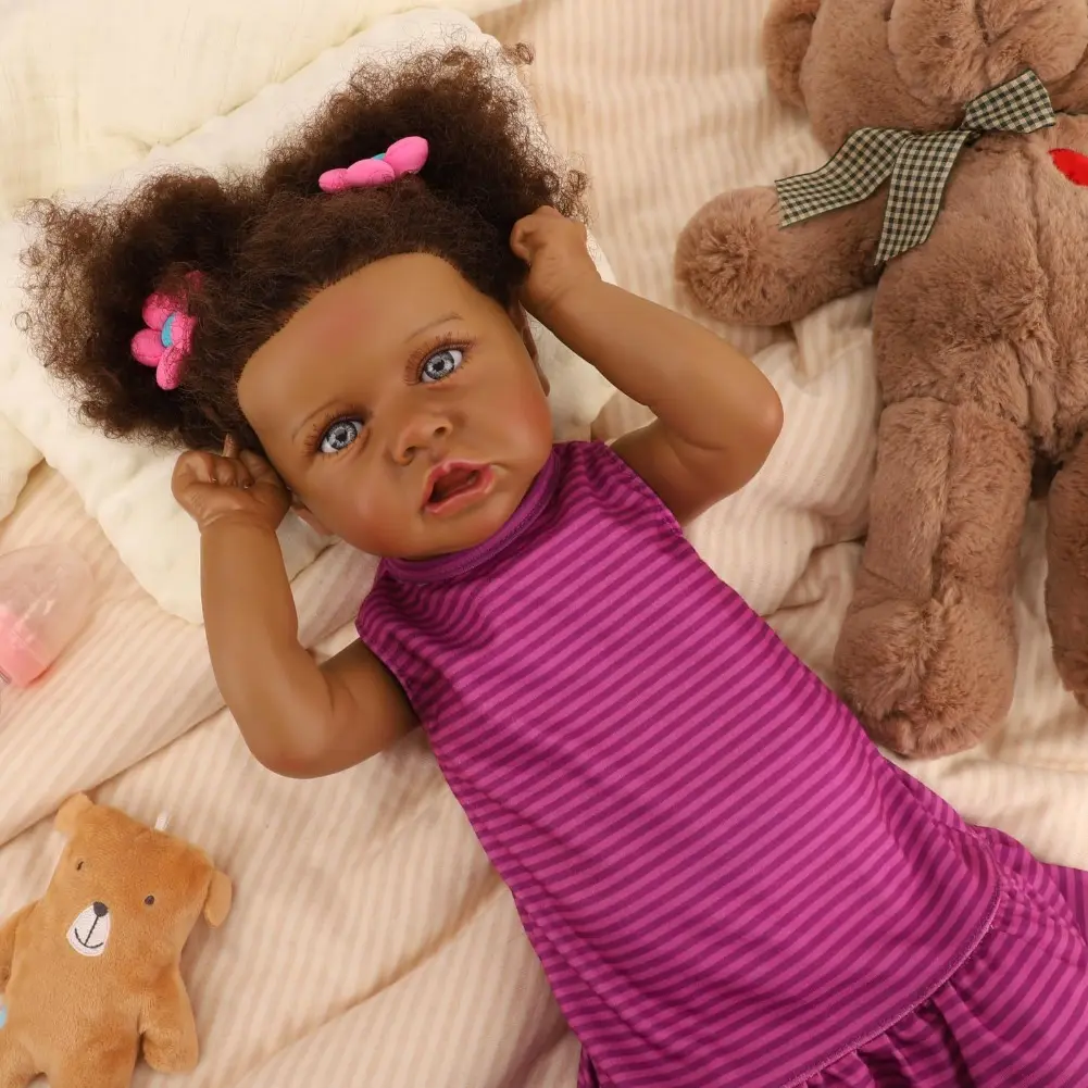 20 Inch Reborn Baby Doll Realistic Newborn Black Baby Girl Toy Ultra-Soft Vinyl Bathable Doll with 3D Skin Tone Acrylic Eyes