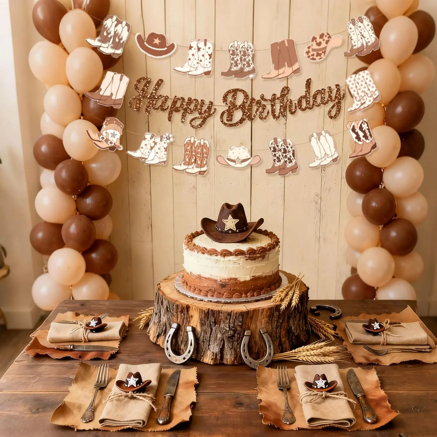 Western Happy Birthday Banner - Rodeo Cowboy Decorations with Boots & Bows, Coquette Themed Party Supplies for Festive Home Decor