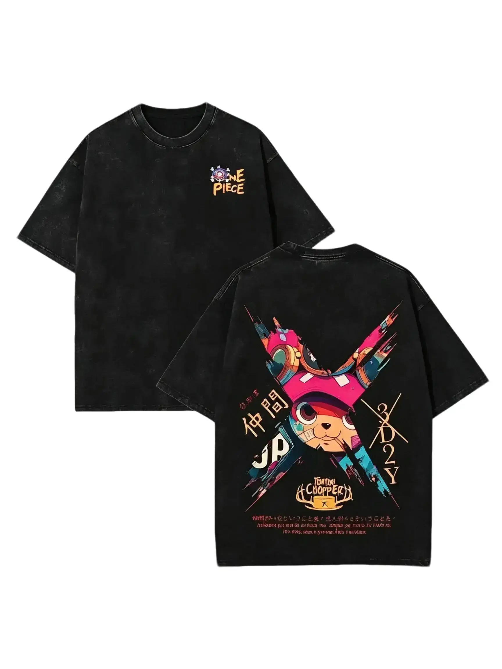 Men's Vintage Acid Wash Tony Tony Chopper Graphic T-Shirt - 1 Piece Anime Oversized Short-Sleeve Tee, Retro Distressed Back Print, Hip Hop Streetwear Y2K Merch, Exchange Policy for Anime Fans Soft Menswear Classic Tops Cotton, unisex outfit