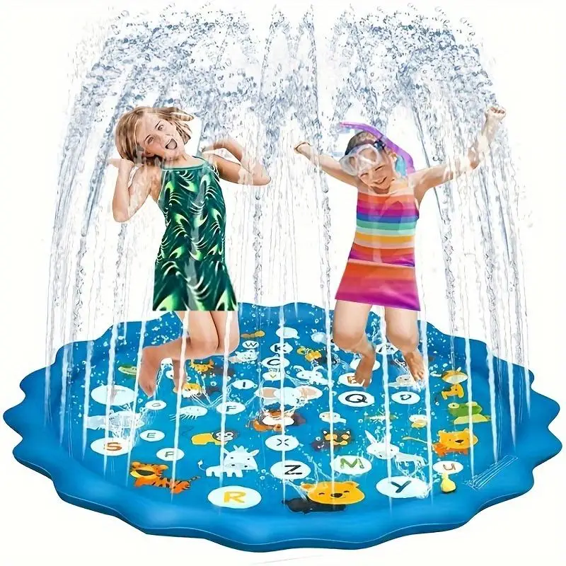 Water Splash Pad, Splash Proof Water Play Pad, Outdoor Lawns, Beaches, Gardens, Summer Parks and Yard Toys, Inflatable Water Slide, Inflatable Pool, I