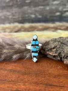 Handmade Sterling Silver Canyon Sunset Collection: Golden Hills Turquoise with White Buffalo Adjustable Ring "Signed Nizhoni"