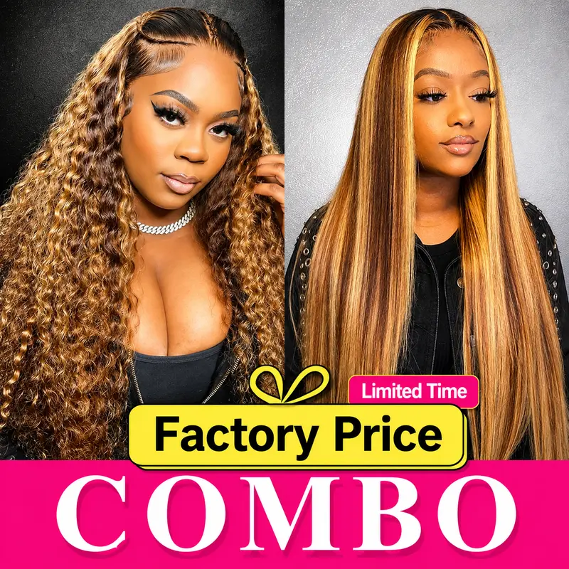 【Early Black Friday Live Combo】Deep Wave Lace Front Wigs Human Hair 13x4 HD Ombre Blonde Wig 4/27 Lace Frontal Wig 180 Density Human Hair Highlight Ombre Curly Lace Front Wig Heat Resistant