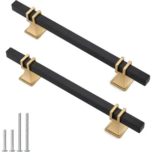 10 Pack 5 Inch Black and Gold Cabinet Pulls Handles, Kitchen Cabinet Hardware for Dresser Drawers