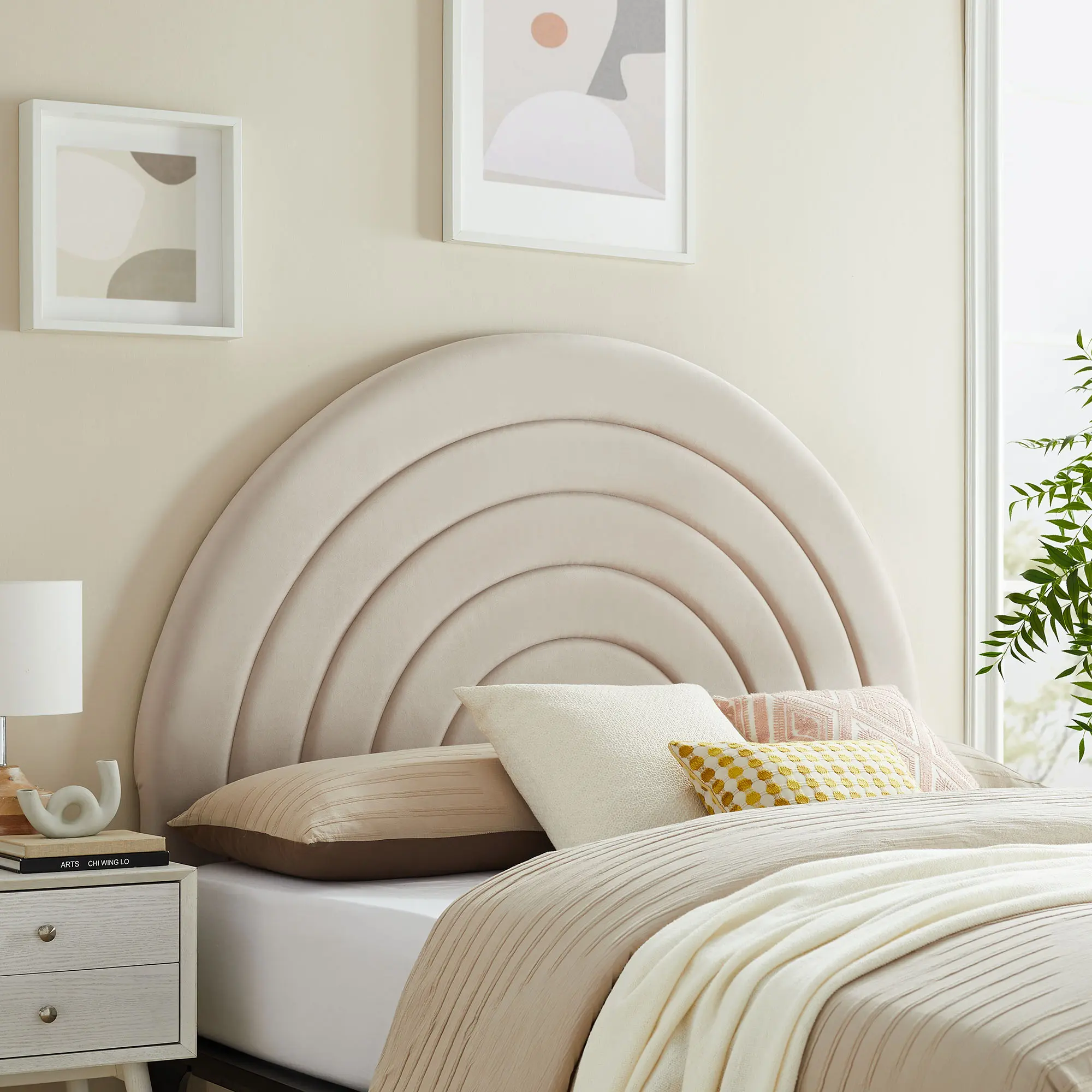 Solana Round Arched Luxe Soft Stain-Resistant Performance Velvet Queen Headboard - Modern Indoor Furniture for Guest Rooms, Room Decor, Headboards