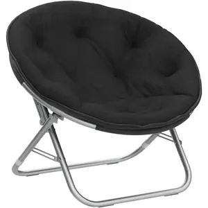Lifestyle Faux Fur Saucer Chair, Foldable Cozy Accent Chair for Kids, Teens & Adults, Gaming Chair Dorm Chair Bedroom Chair, Metal Frame, Black Faux Fur Seat
