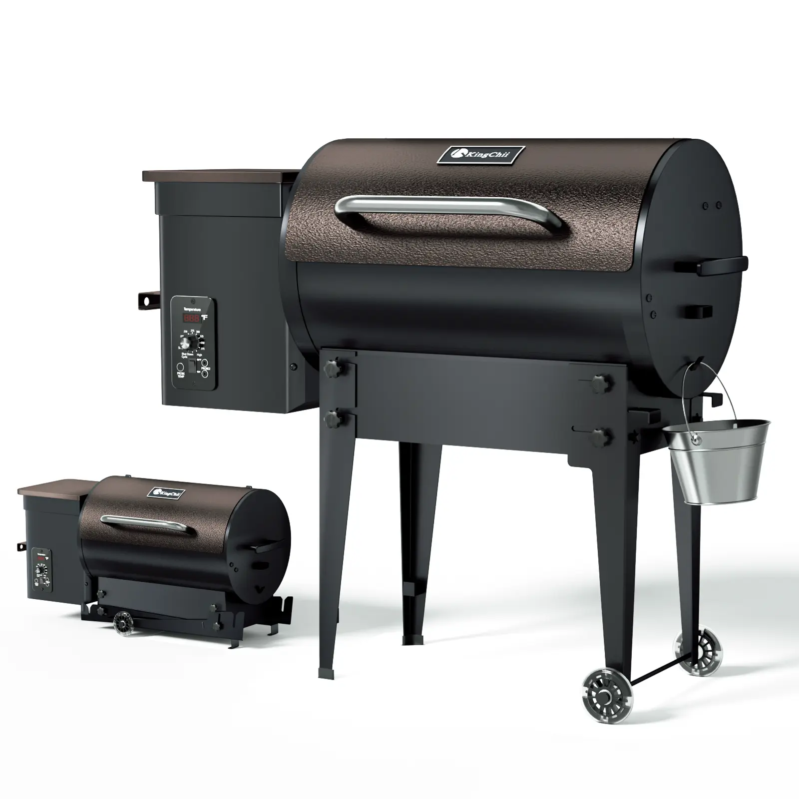 KingChii HWPG 456B-WR Metal Wood Pellet Smoker & Grill, Electric Outdoor Cooking Equipment, PID Temp Control, 456 sq.in BBQ Area, Folding Legs, 8-IN-1 Function, Brown Outdoor Kitchen Appliance for Crowd Cooking, Cooking For A Crowd