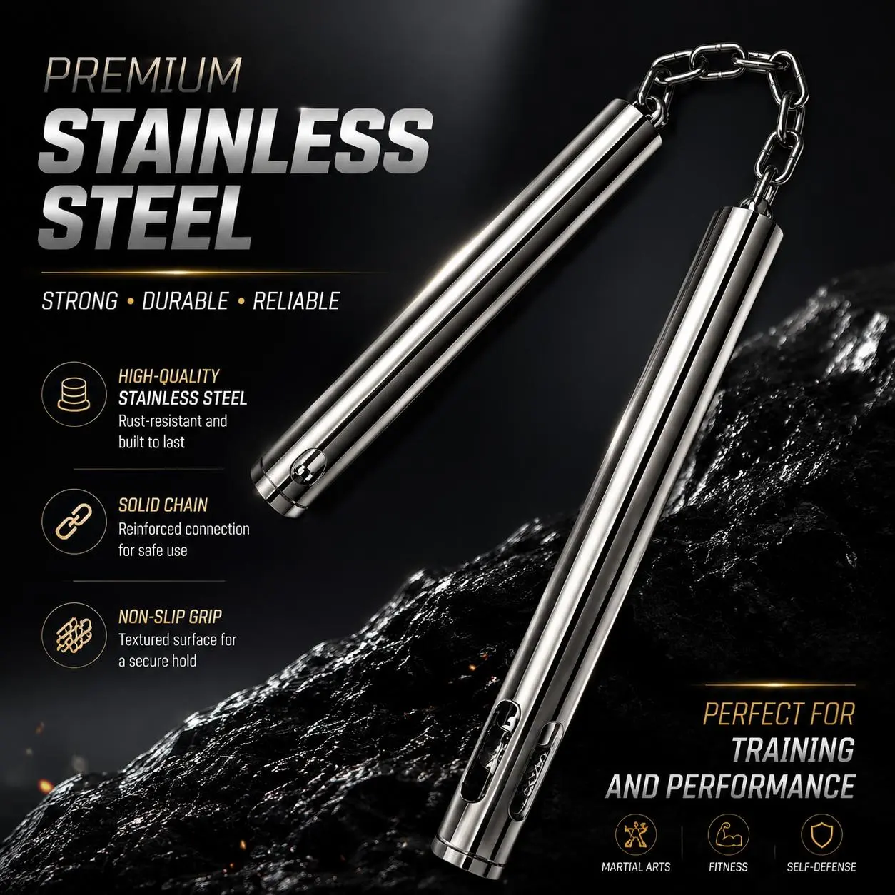 LED Light-Up Stainless Steel Training Stick - Glow-In-The-Dark Sports, Outdoor Performance Practice Tool