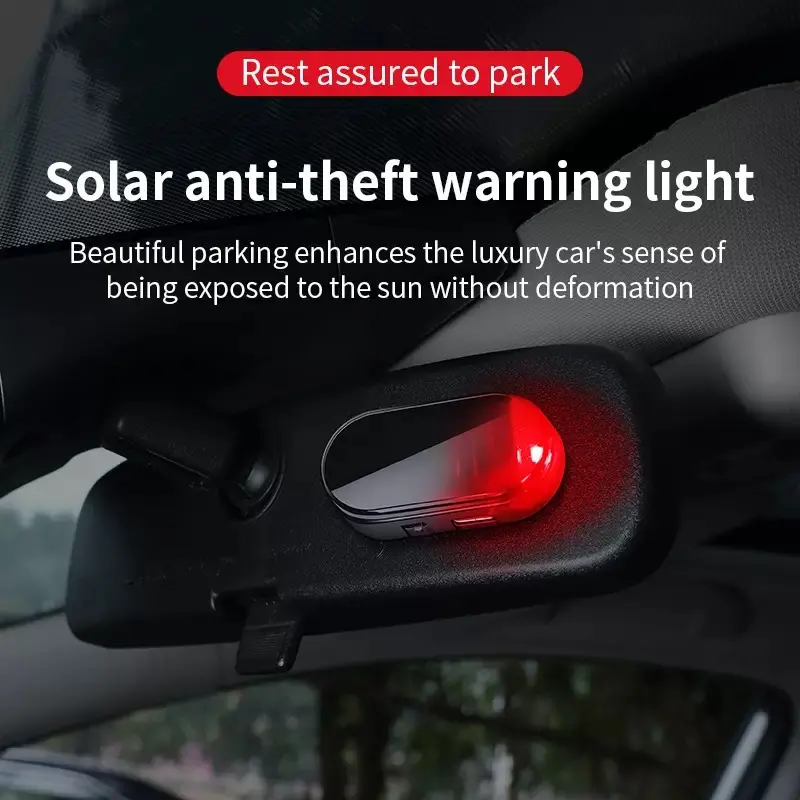 Solar Car Anti-Theft Warning Light, USB-C Rechargeable LED Security Indicator with Red & Blue Flashing Light