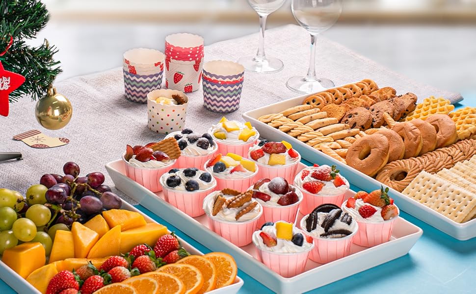 Large Serving Platter, 16/14/12 Inch Rectangular Serving Trays for Serving Food, Serving Tray for Party - Set of 3, White