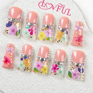 Lovful  Duck Tips Classic Regular Length 1.3'' Handmade Acrylic Press-On Nails|10PCS Reusable,Salon Quality,H26-H176 Glitter Rhinestones summervibes