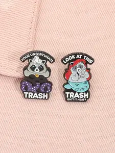 2pcs/set Cartoon Mermaid Raccoon Enamel Pins Funny Quotes Quirky Quotes Look At This Trash Isn't It Neat Poor Unfortunate Trash Cute Animal Alloy Brooches Lapel Backpack Badge Fashion Jewelry Accessories Gifts for Friends