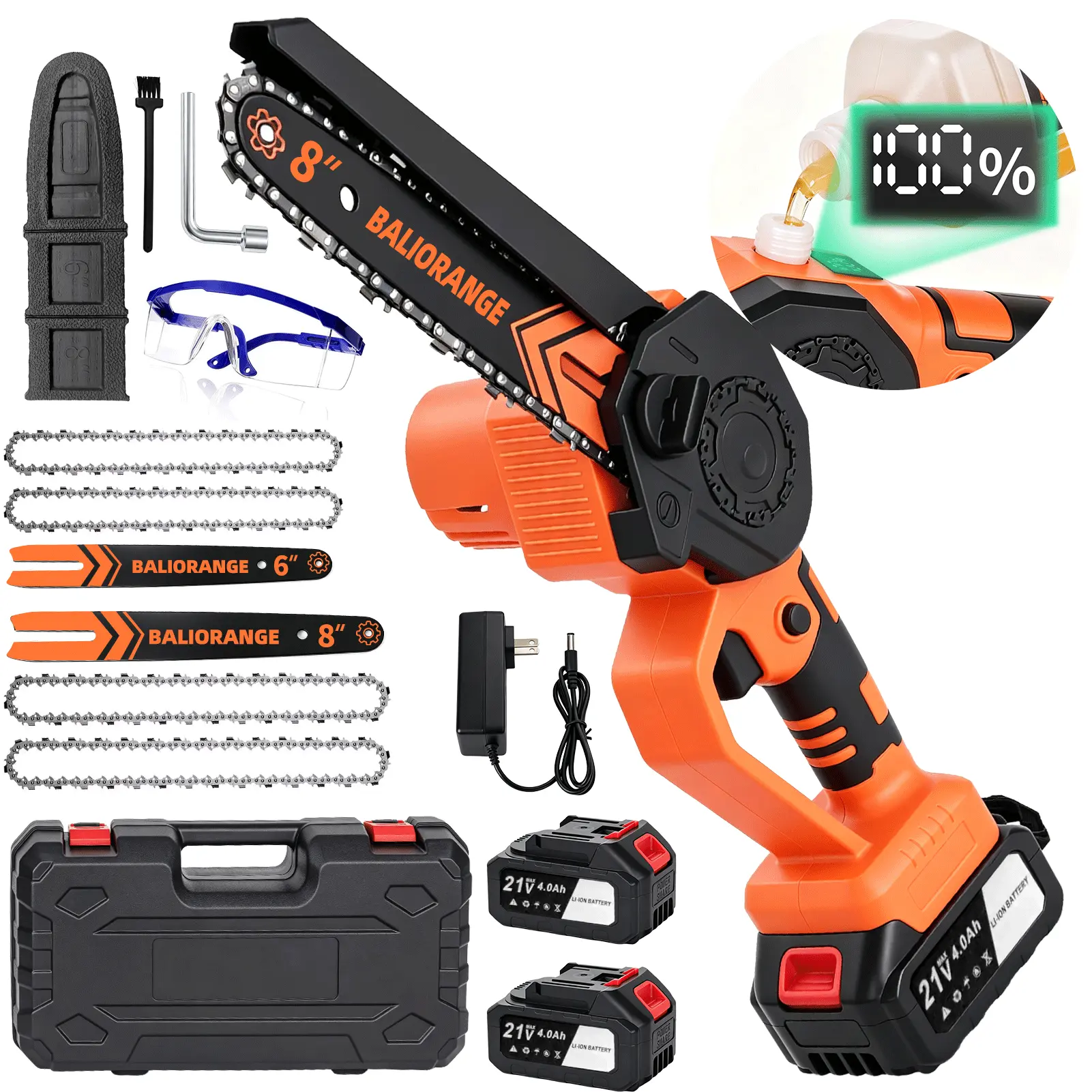 2-in-1 Mini Chainsaw Cordless, 8 Inch & 6 Inch Electric Chainsaw Battery Powered, 1200W Brushless Handheld Power Chain Saw with 2 Batteries, Small Tree Saw for Branch Trimming Wood Cutting,Digital Battery Level Display,Automatic Oil Pump