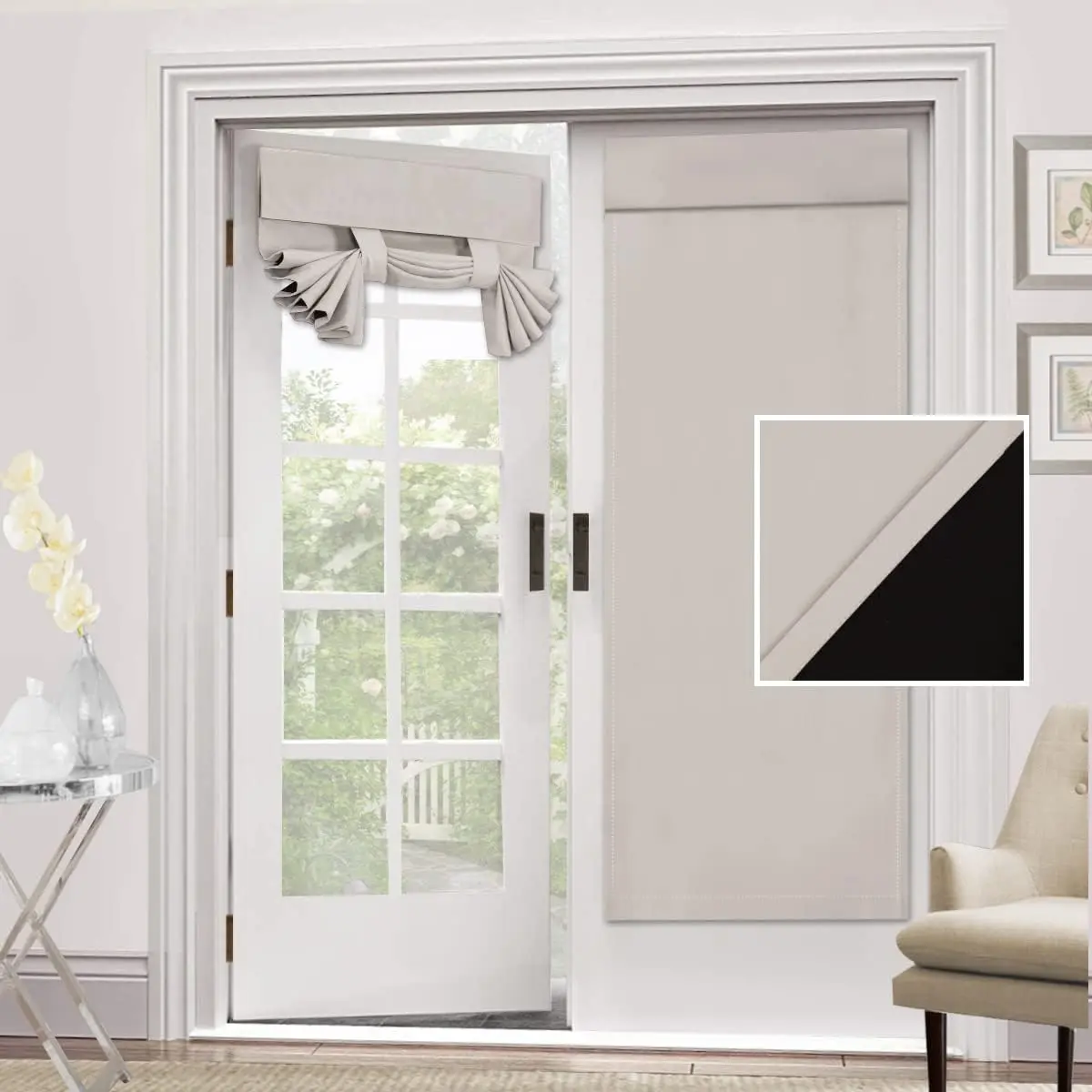 Blackout  Door Curtain   Door Blinds Light Blocking Curtain for Sliding Glass Door Thermal Insulated Tie Up Shade, 26x68 Inches, 1 Panel, Pumice Stone
