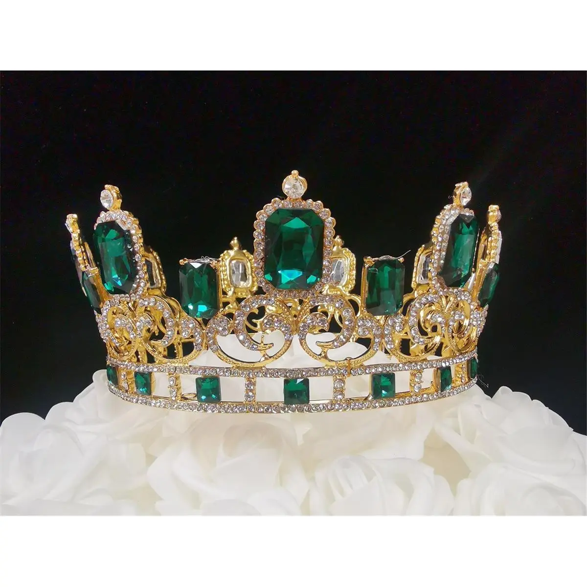 212 MAIN Large Silver Emerald King Crown Cake Topper, 11.7 oz, 3" Height, with Emerald Gems, Cake Decorating Supplies for Weddings, Parties