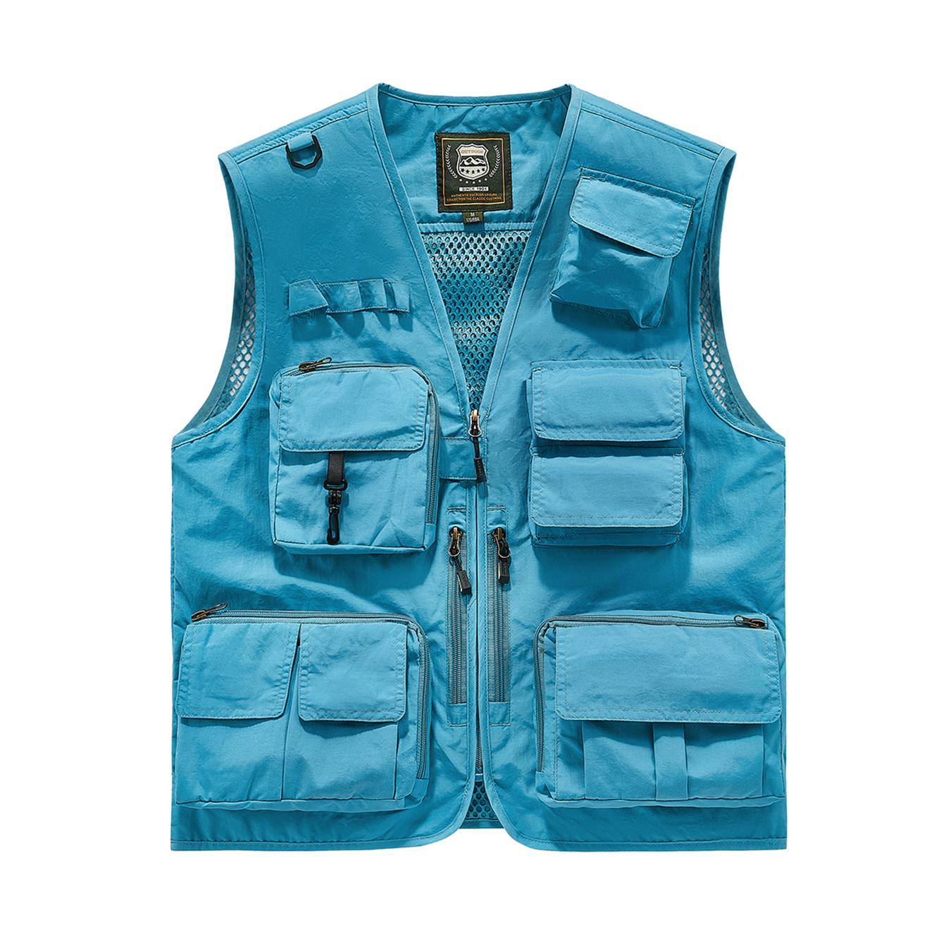 Men’s multi-pocket utility fishing vest, lightweight breathable outdoor vest lined with mesh, functional work vest for hiking, photography, and hunting