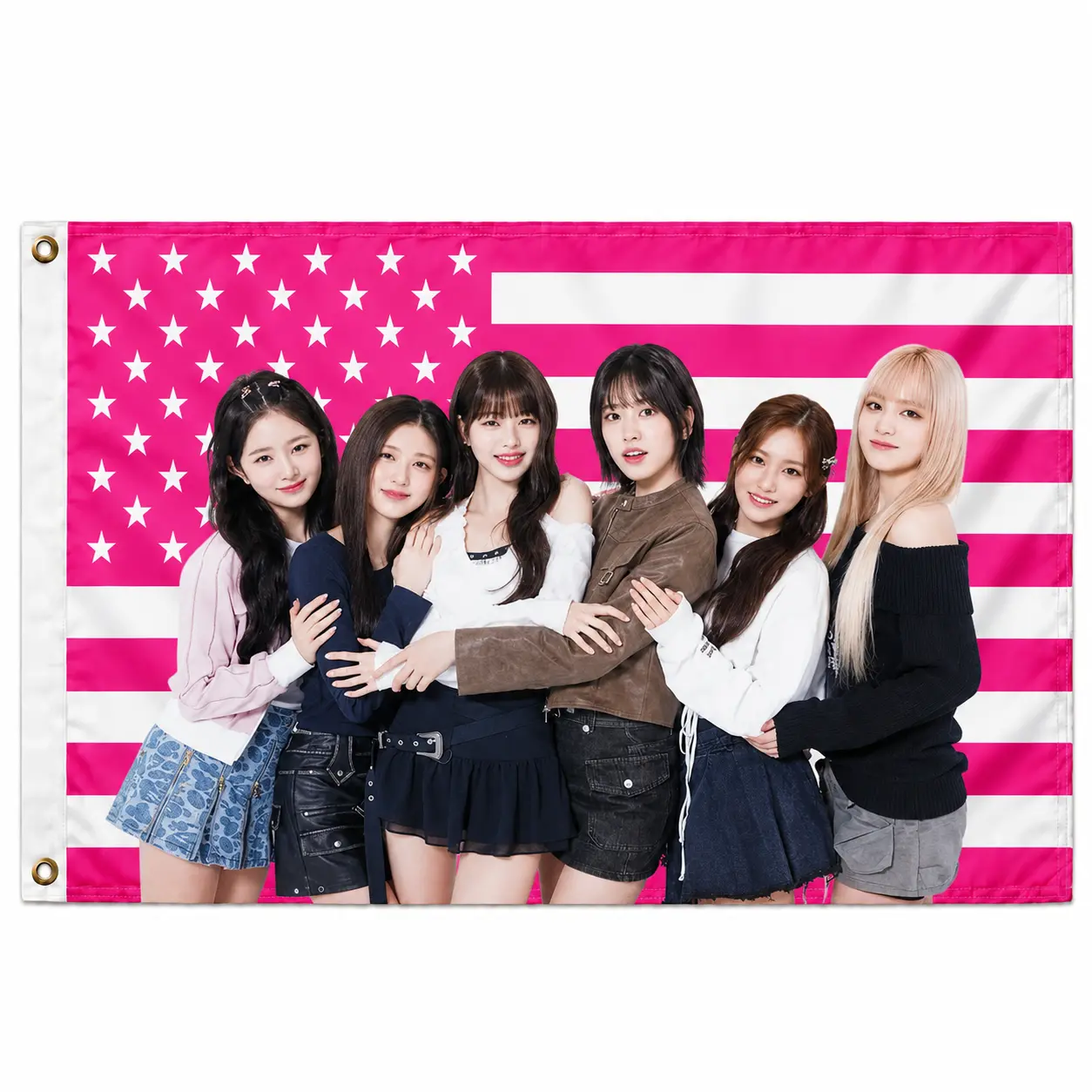 IVE Kpop Pink American Flag 3x5 Ft, Girl Group Idol Polyester Wall Banner with Brass Grommets, Cute Concert Fan Room Decor, College Dorm Bedroom Party Backdrop, Pink Stage Kpop Music Lover Gift for IVE Fans USA