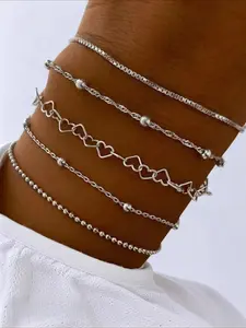 Simple Multi-layer Heart Design Link Bracelet, Personalized Bracelet for Women Jewelry, Stackable Bracelet, Fashion Accessories for Women & Men, Trendy Jewellery Accessories, Trendy Stack Bangle, Heart Shaped Bracelet, Tennis Chain Bracelet