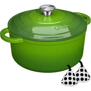 5QT Enameled Cast Iron Dutch Oven Pot with Lid, Heavy-Duty, Cookware for Bread Baking, Braising, Stews, Roasting, Wedding Registry Ideas & Gifts(Green)