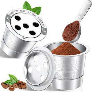 All Stainless Steel Refillable Coffee Pods Metal Coffee Filters with 5 Holes & Scoop - for K Supreme/K Slim/K-Duo 2/K-Brew Chill MultiStream Maker (2 Pack)