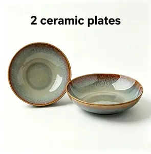 2pcs retro gradient glazed rounded square plate, made of high-temperature resistant and durable ceramic material, with outstanding appearance for pasta salad. It is the preferred tableware for daily meals, party gatherings, and holiday gifts Plates Plates