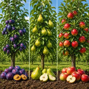 Apple, Plum & Pear Trees (3-Pack) – Dwarf Fruit Trees, Easy Grow Backyard Orchard Starter Kit (3 Pack - 1 of Each Tree)
