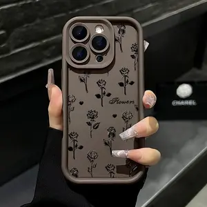 Elegant Black Rose Pattern Phone Case,Soft Silicone Tpu Protection and Shockproof For iPhone 17 16 15 Pro Max 14 16Pro 13 12 11 X Plus Air Mini 17E Floral