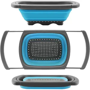 Colander Collapsible, Colander Strainer Over the Sink  Colanders Strainers with Extendable Handles, 6-Quart, Dishwasher-Safe Kitchen Folding Strainer for Pasta, Veggies and Fruits