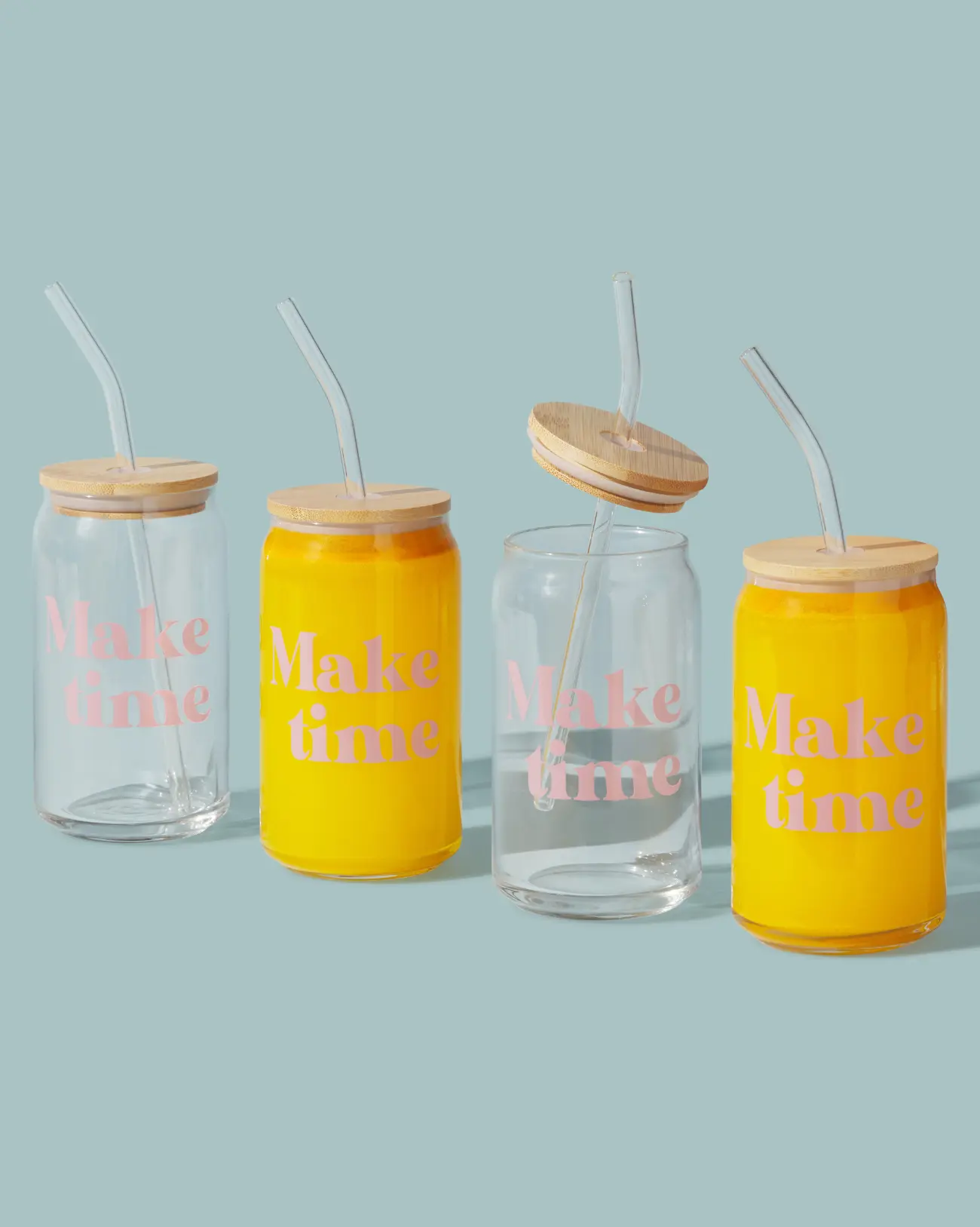 Make Time "On the Go" Glass Tumbler Bamboo Bottle Drinkware Cup